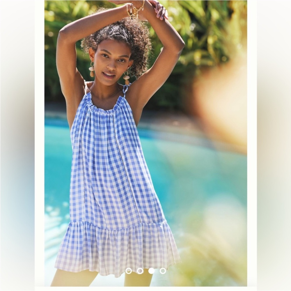Maaji swim coverup, gingham purple with tassels, size medium